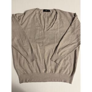 MNG Mango Beige V-Neck Knit Sweater Women’s Small Minimal Neutral Cozy